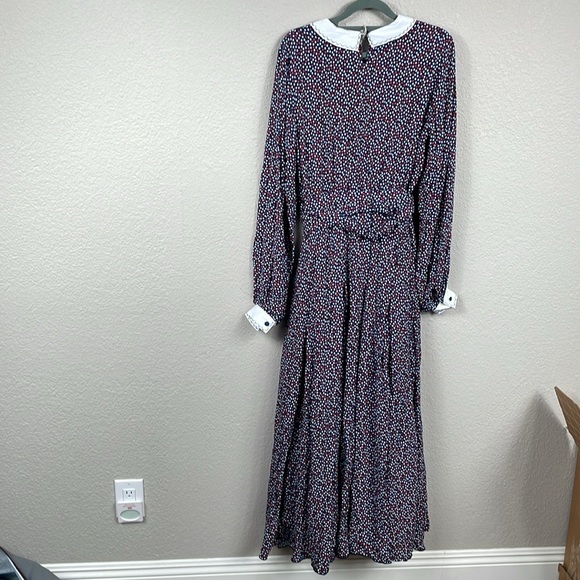 NWT GUL HURGEL Woven Maxi Dress Prairie Long Sleeve Polka Dot Blue Red White M - Picture 5 of 15